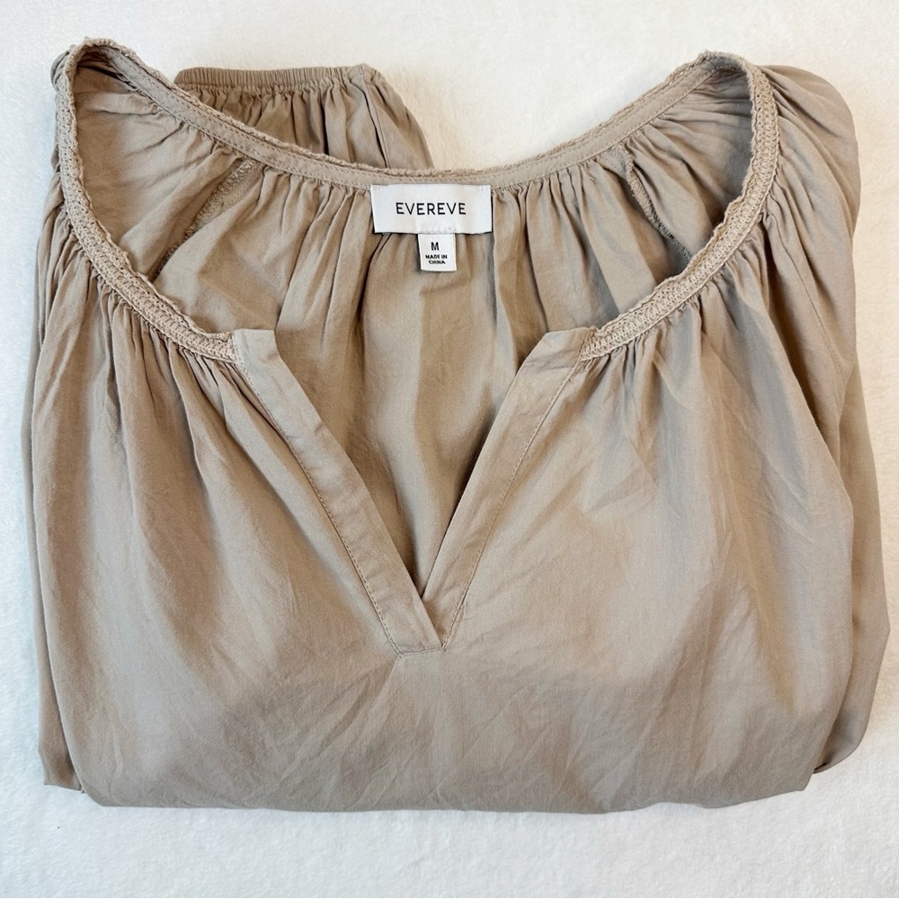 Evereve Elli Top Blouse Sandstone Poplin Blouson Crochet Balloon Sleeves, M - Picture 15 of 16
